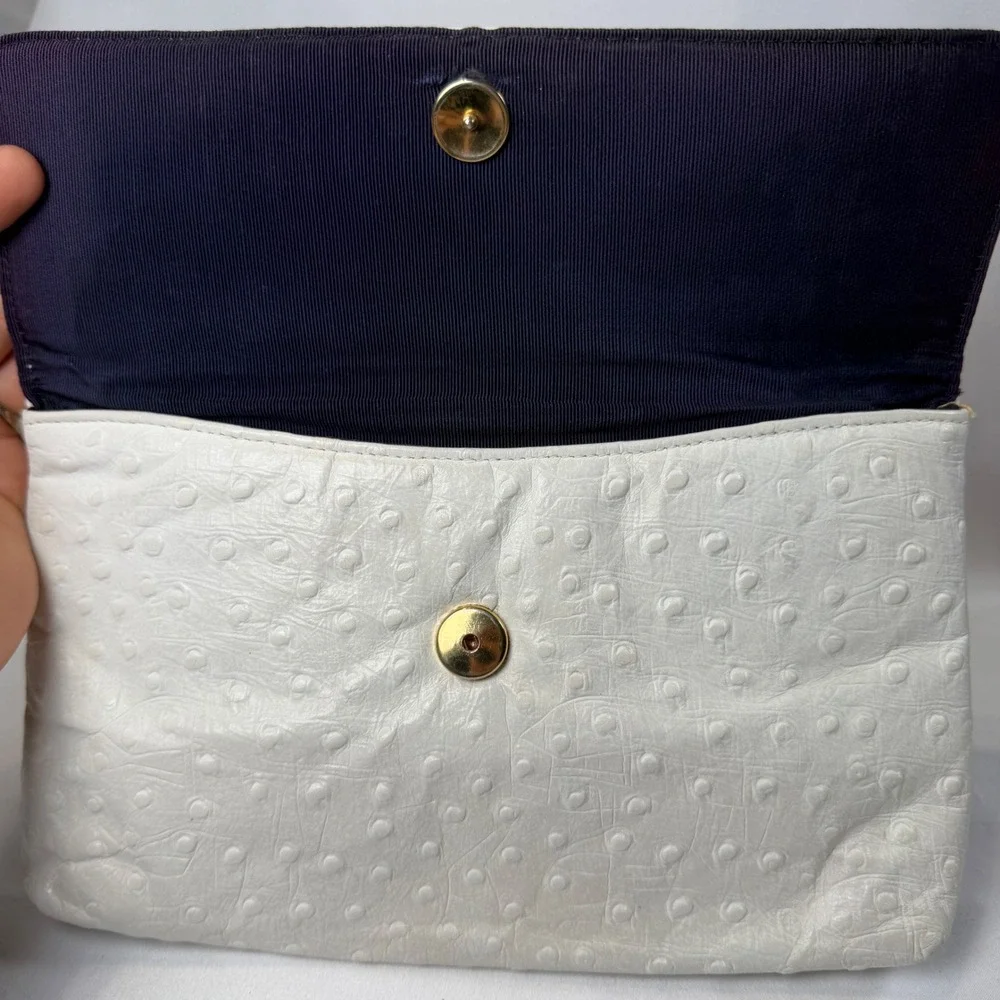 Margolin Embossed Clutch Womens Small Cream Vintage Faux Leather Bag